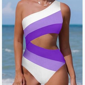 Hilinker Cut Out One Piece Bathing Suit for Women Color Block One Shoulder.